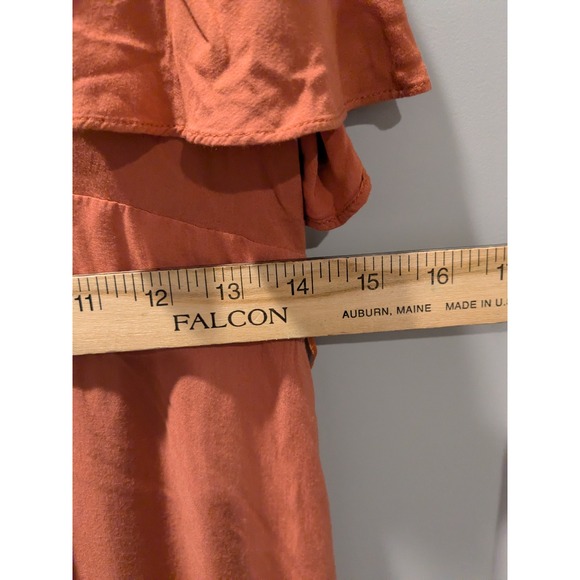 FREE PEOPLE Flock of Birds Burnt Orange Ruffle‎ Maxi Dress S L - Picture 11 of 13